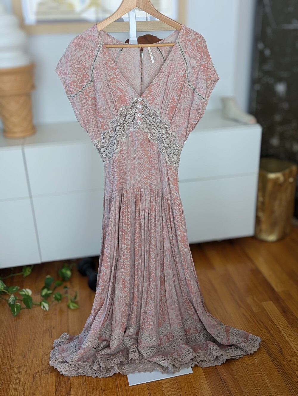 Boho Maxi Dress in Blush Pink with Lace Trim 2 - Picture 10 of 13